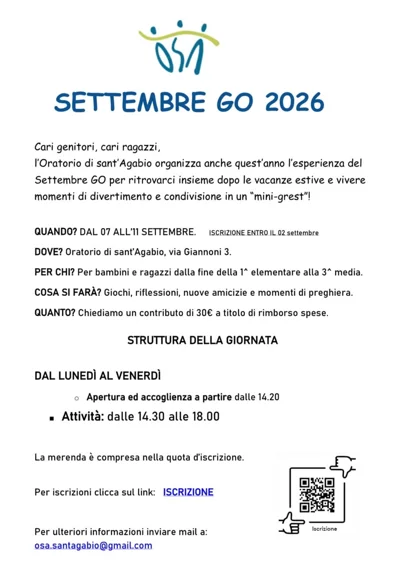 Locandina: SETTEMBRE GO Mini grest